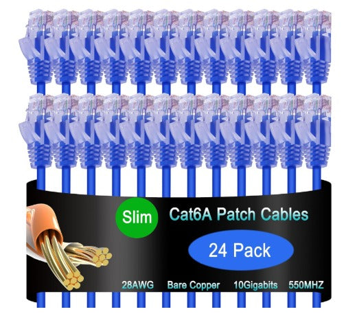 Pack 24 Cables Cat6A Delgados 30cmts 10Gbps Slim 28AWG
