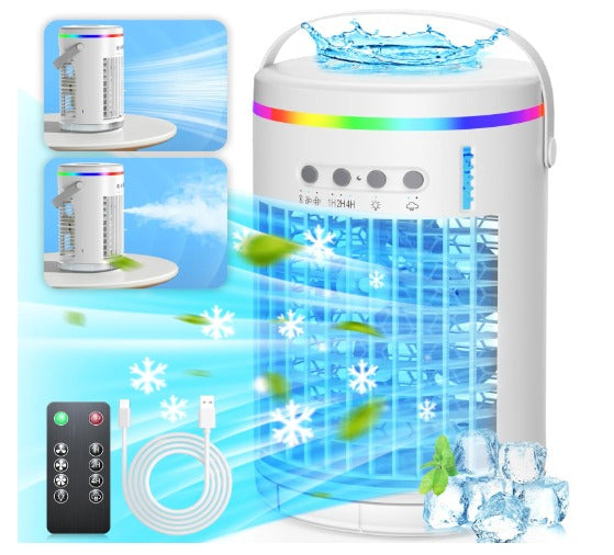 Ventilador de aire acondicionado portátil, mini aire acondicionado evaporativo de 3 velocidades con luz de 7 colores, aire acondicionado personal de 47.3 fl oz, enfriador de aire de CA portátil
